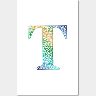 Floral Letter T - Dusk Capital Letter Posters and Art